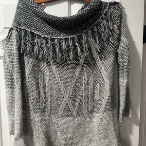 Chic Gray Fringed Cowl Neck Sweater